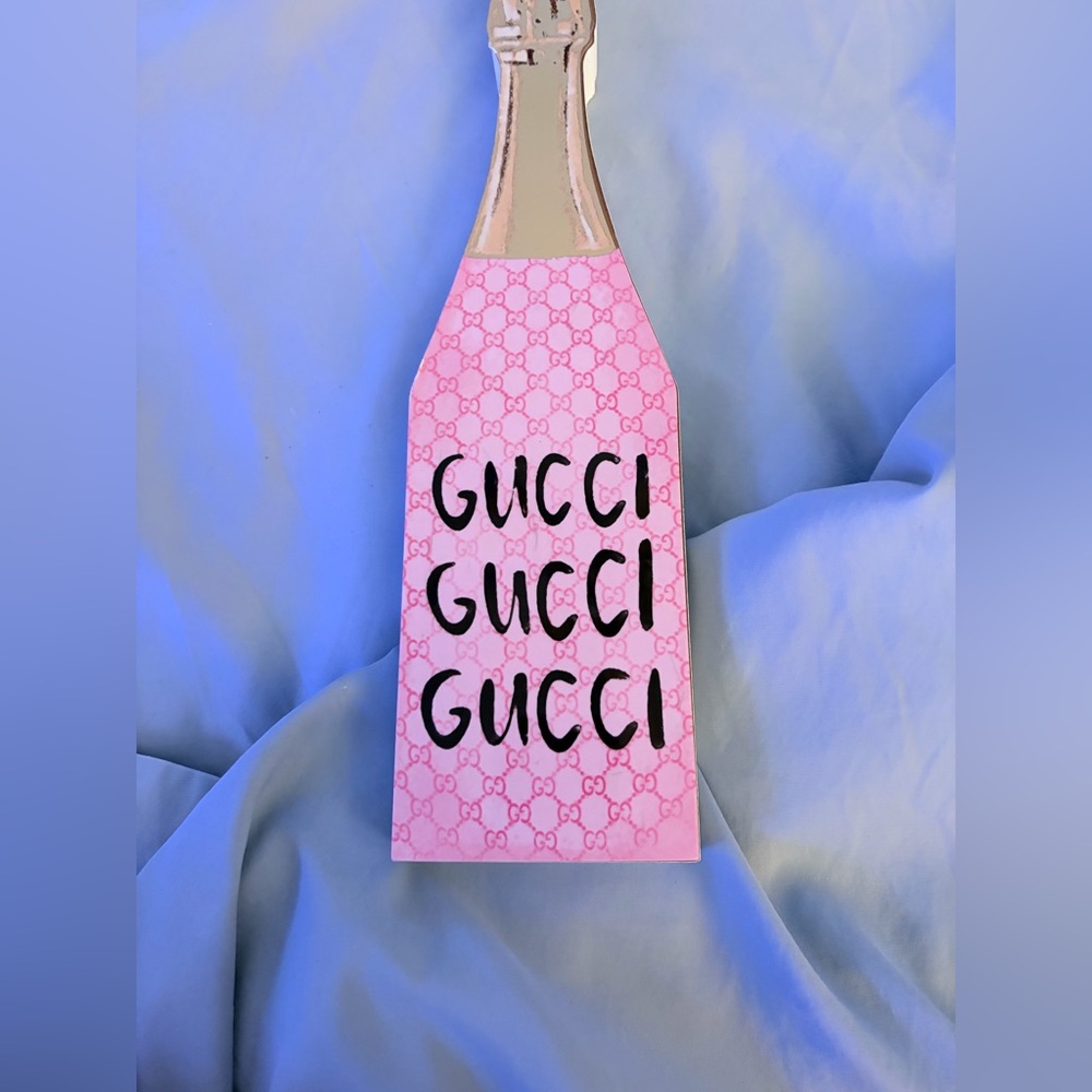 Gucci Champagne Pink & Gold Luxury Bottle Wood Home Shelf Decor - Picture 5 of 6
